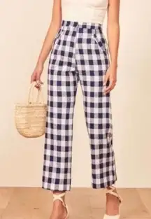 Reformation Jaylene Wide Leg Linen Checkered Pants Size 8