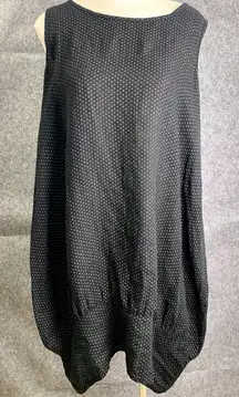 Pistache Made in Italy Dark Navy Blue Dot Textured Balloon Hem‎ Dress Lagenlook