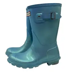 Hunter Rainboots Blue Original Short Gloss Shimmer Calf Height Women's size 6