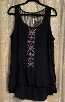 Torrid Black Pink Challis Fishnet Aztec Embroidered Tank Top Size 0/L 12 NWT