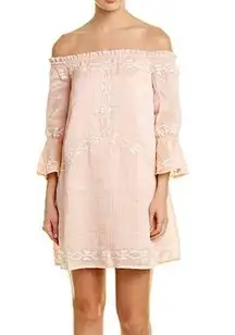 New  Embroidered 3/4 Sleeve Off The Shoulder Dress Blush Pink