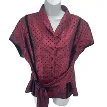 Signature by Larry Levine Womens Blouse Top Button Up Polka Dots Red Size XL sli