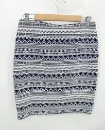 RD Style Skirt Women M PETITE Blue White Aztec Geometric Print Pencil Stretch