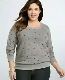 ✨Torrid Womens Sweatshirt Size 0 or Large Grey Red Fox French Terry Knit✨