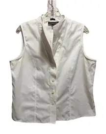 Jones New York Button Up High Collar Vest/Top Size 14 Non Iron Classy White‎