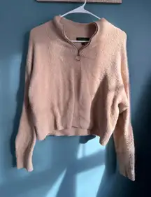 Kendall & Kylie Beige Fuzzy Crop Pullover Half Zip Sweater