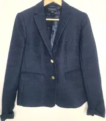 Ann Taylor Navy Two Button Blazer Gold Button Classic Workwear Preppy Textured 8