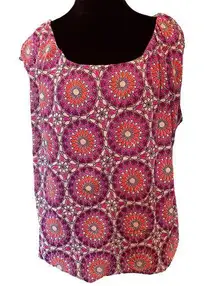 George Plus Size Vintage Hippie Eclectic Psychedelic Mosaic Mandala Mesh Top