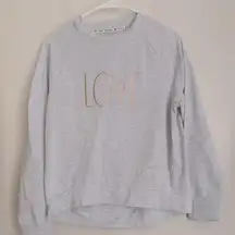 Rae Dunn Gray Crewneck Love Sweatshirt Raglan Sleeves Hi-Lo Hem Womens XS