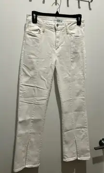 Straight White Jeans with Slit