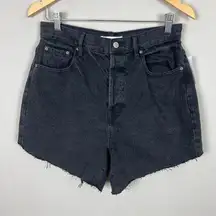 NEW PacSun Dad Jean Shorts Womens 28 Black High Rise‎ Cut Off Button Fly Denim