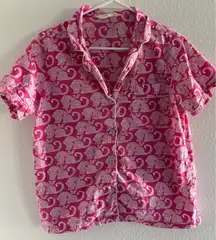 Print Fresh Pajama Top Womens Small Pink Cotton Leopard Short Sleeve Preppy