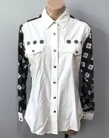 Wrangler Vintage Western Button Front Shirt Rodeo Farm Horse Aztec Large