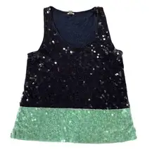 J. Crew Tank Top Womens Small Blue Green Colorblock Sequins Scoop Neck Cotton