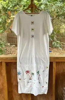Julie Mango Vintage 90's White Vacation Theme T-Shirt Maxi Dress Size M