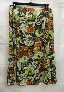 Vintage Requirements green brown lined flowy zip a-line floral skirt ankle‎ 16