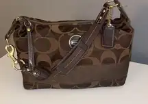 Coach Carly Hobo Brown Leather Jacquard Signature Shoulder Handbag 🤎