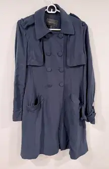 BCBGMaxazria Navy Blue Double Breasted Trench Coat Medium EUC
