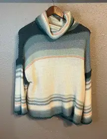Anthropologie Courtney Cowl Neck White Striped Pullover Sweater Size Small
