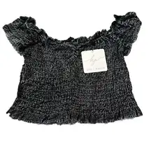 Kiwi And Punch Crop Top - Black Acid Wash - Hand Dyed - Size Small - NWT