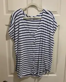 Old Navy dolman short sleeve button down shirt white with navy stripes size XXL