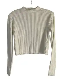 BP. Size Medium White Lettuce Edge Rib‎ Knit Cropped Soft Henley Sweater