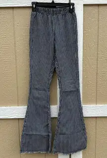 Altar'd State Bell Bottom Flare Blue White Stripe Pull On Jeans Size XS Stretch
