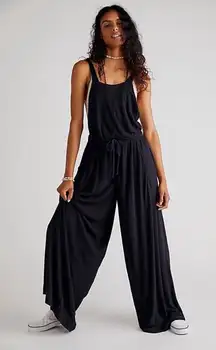 Free People Beach Wide Leg Overalls With Waist Tie Chocolate Brown NWT