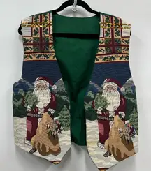 Vintage Festive Santa Christmas Tapestry Vest gold sequins OS