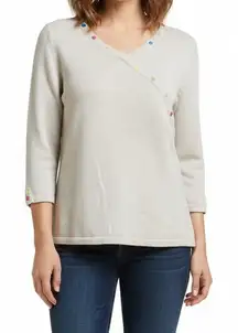 Christopher & Banks Cream Sweater with Snap Detail‎ Women's Large