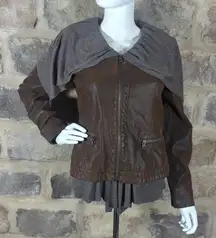 Anthropologie Hei Hei Causeway‎ Faux Leather Jacket Brown Gray  Size Small