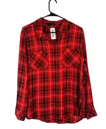 Sanctuary Red Plaid Long Sleeve Collared Button Down Shirt Women Sz S