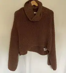 Altard State Brown Chunky Knit Turtleneck Sweater S warm fall cropped style