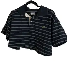 vintage Lacoste cropped polo shirt woman’s blue and white Top size large