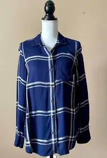 OLD NAVY | Navy Blue Plaid Classic Fit Button Down Shirt Sz S