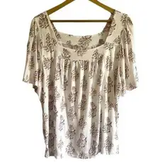 Lucky Brand Square Neck Flutter Sleeve Floral Top