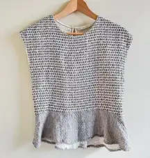 ZARA BASIC Ruffle Hem‎ Top Blouse Womens Size XS Gray Gray Geometric Print
