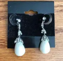 NATORI Faux Pearl Rhinestone Silver Plated Drop Earrings