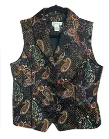 Orvis Vintage Womens Vest Button Up Multicolor Paisley Boho Classic. Sz Small