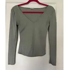 Free People Green Check V-Neck Top