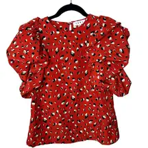 THML  Puffy Sleeve Red Dot Print Blouse Top Size XS Work Casual Date