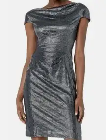 Tahari NWT  Draped Neck Metallic Cocktail Dress