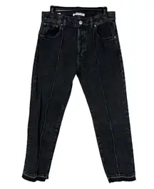 Pacsun SZ 30 Vintage Loose Crop Jeans Button-Fly Hi-Rise Seamed Leg Frayed Black