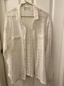 ASOS Top Design Crochet button-up long sleeves White size Large 