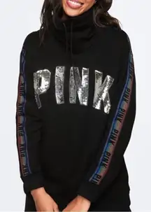 Pink Victorias Secret Reversible Sequin Stripe Sleeve Sweatshirt Black Small