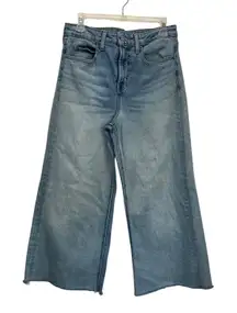 Old Navy Sky Hi Extra High Rise Wide Leg Cropped Jeans 8 Raw Hem Vintage Denim