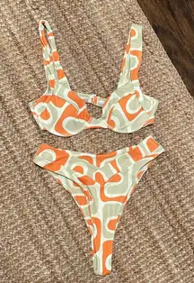 Aurelle Green & Orange Bikini Set