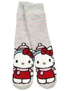 Womens Fuzzy Babba Long Cozy Warmer Hello Kitty Slipper Socks NWT