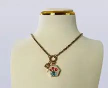 Gold-Tone Stainless Steel Necklace with Enamel Hexagon and birthstone  Charm 