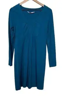 Athleta  Senorita Blue Teal V-Neck Long Sleeve Organic Cotton Dress Large Tall